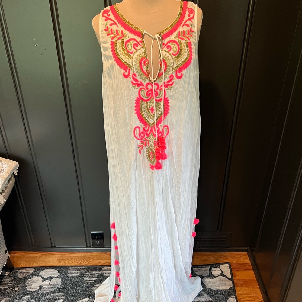 LILLY PULITZER Hot Pink and Gold accented white dress